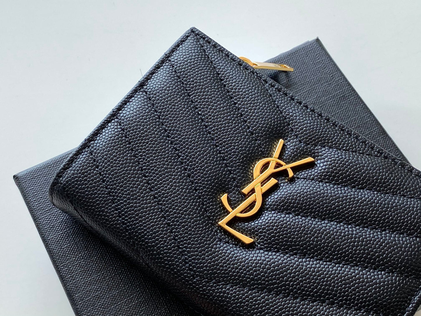 YSL "Monogram Wallet in Black Grained Leather"