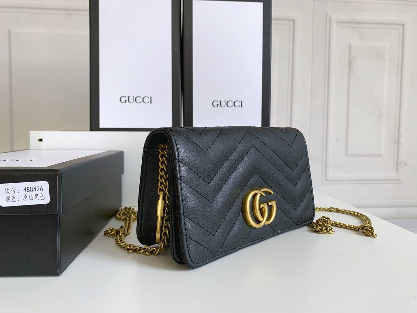 Gucci "Calfskin Matelasse GG Marmont Mini Bag Black"