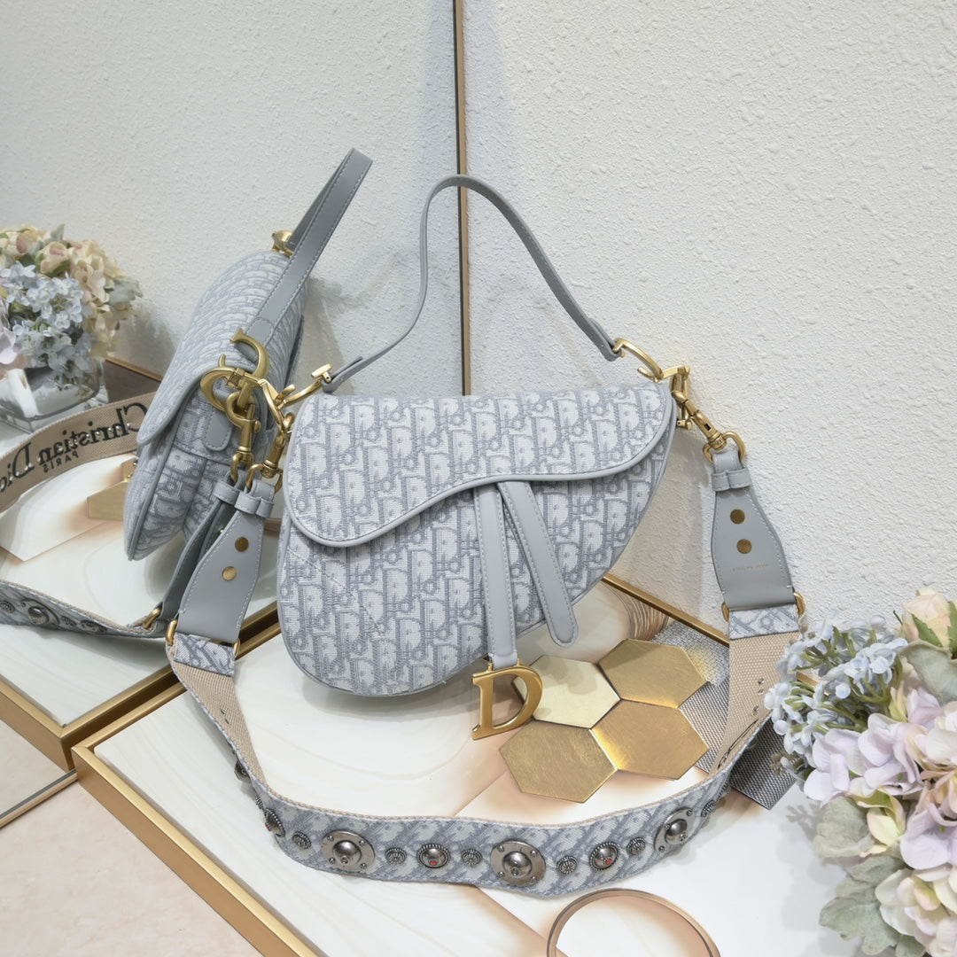 Dior "Grey Oblique Jacquard Saddle Bag"