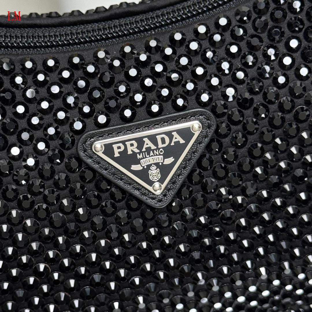 Prada "Black Crystal Re-Edition Satin mini-bag with Crystals"