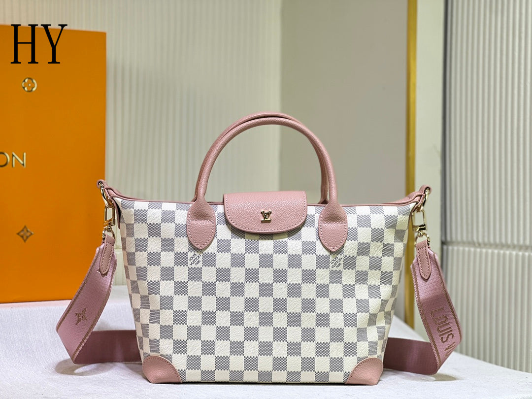 Louis Vuitton "Damier Azur Neverfull White and Pink"