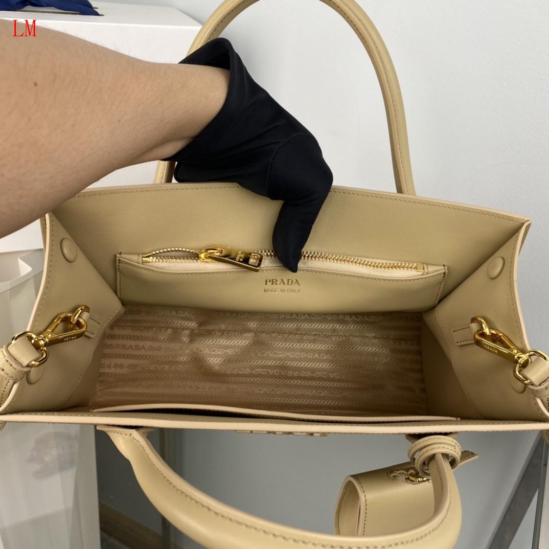 Prada "Beige Saffiano Leather Monochrome Tote"