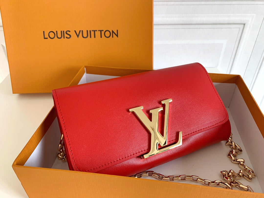 Louis Vuitton "Rouge Calfskin Leather Chain Louise MM Bag"