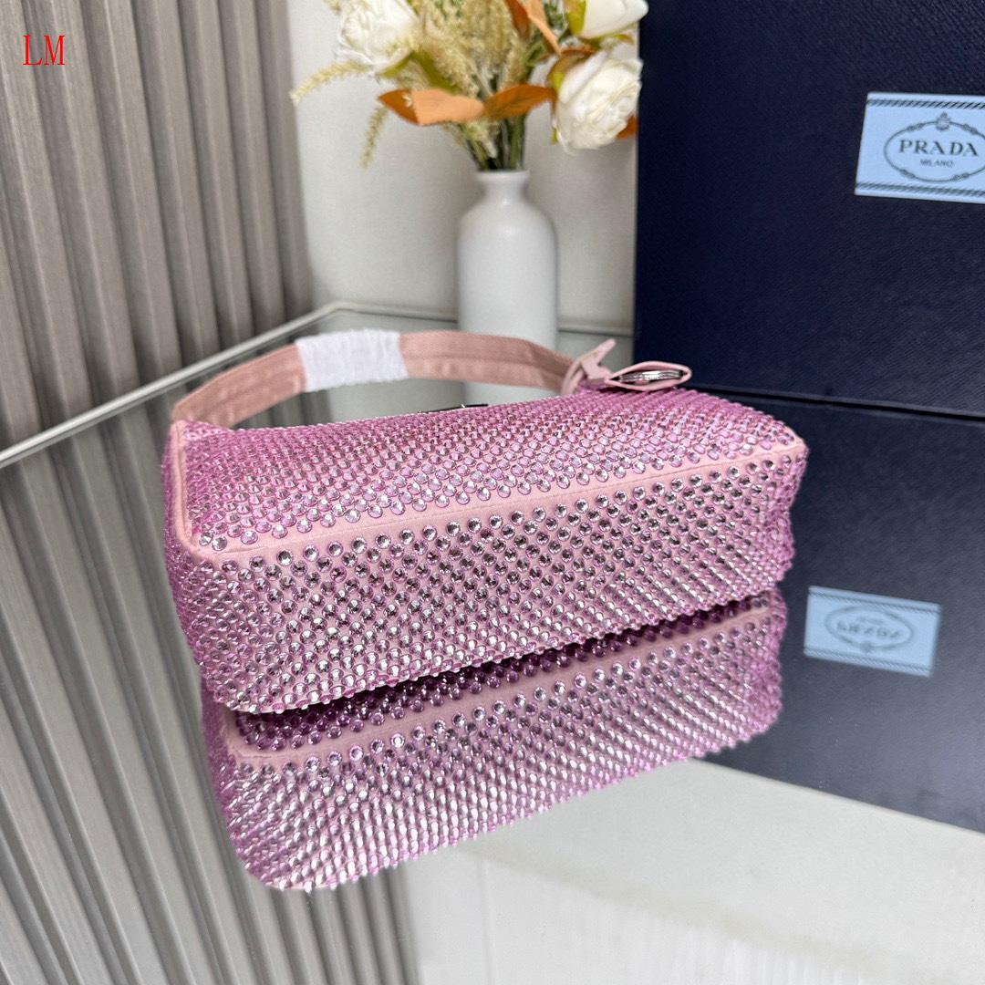 Prada "Pink Crystal Re-Edition Satin mini-bag with Crystals"