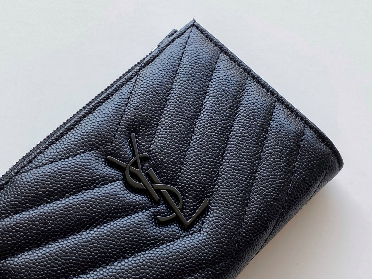 YSL "Monogram Wallet in Full Black Grained Leather"