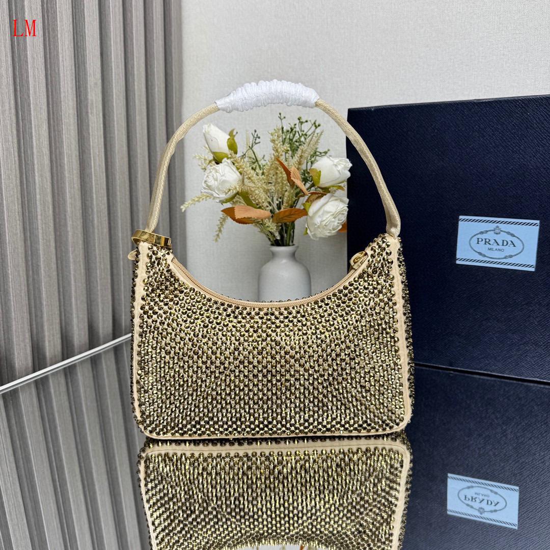 Prada "Gold Crystal Re-Edition Satin mini-bag with Crystals"