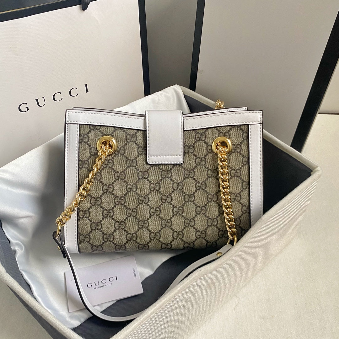 Gucci "GG Supreme Padlock Shoulder Bag White Leather"