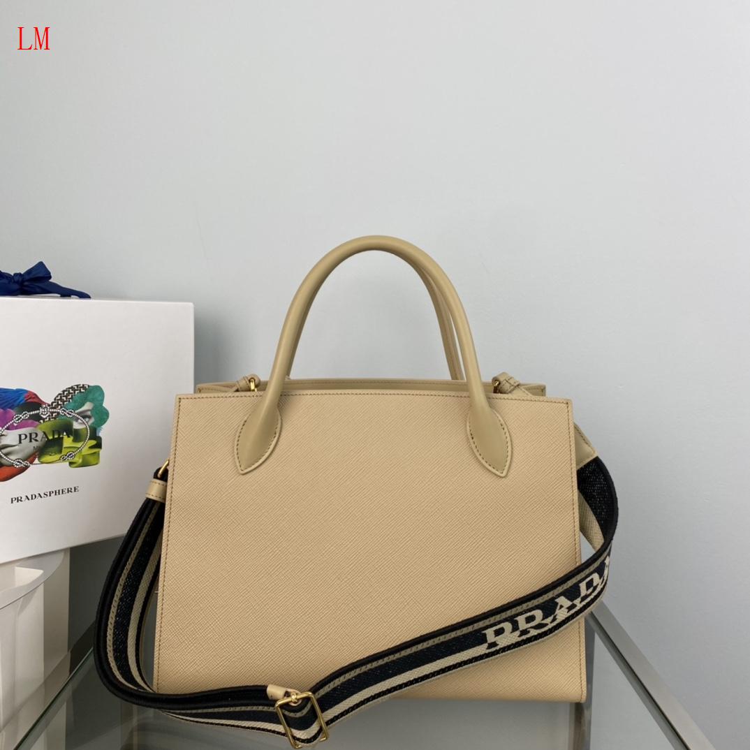 Prada "Beige Saffiano Leather Monochrome Tote"