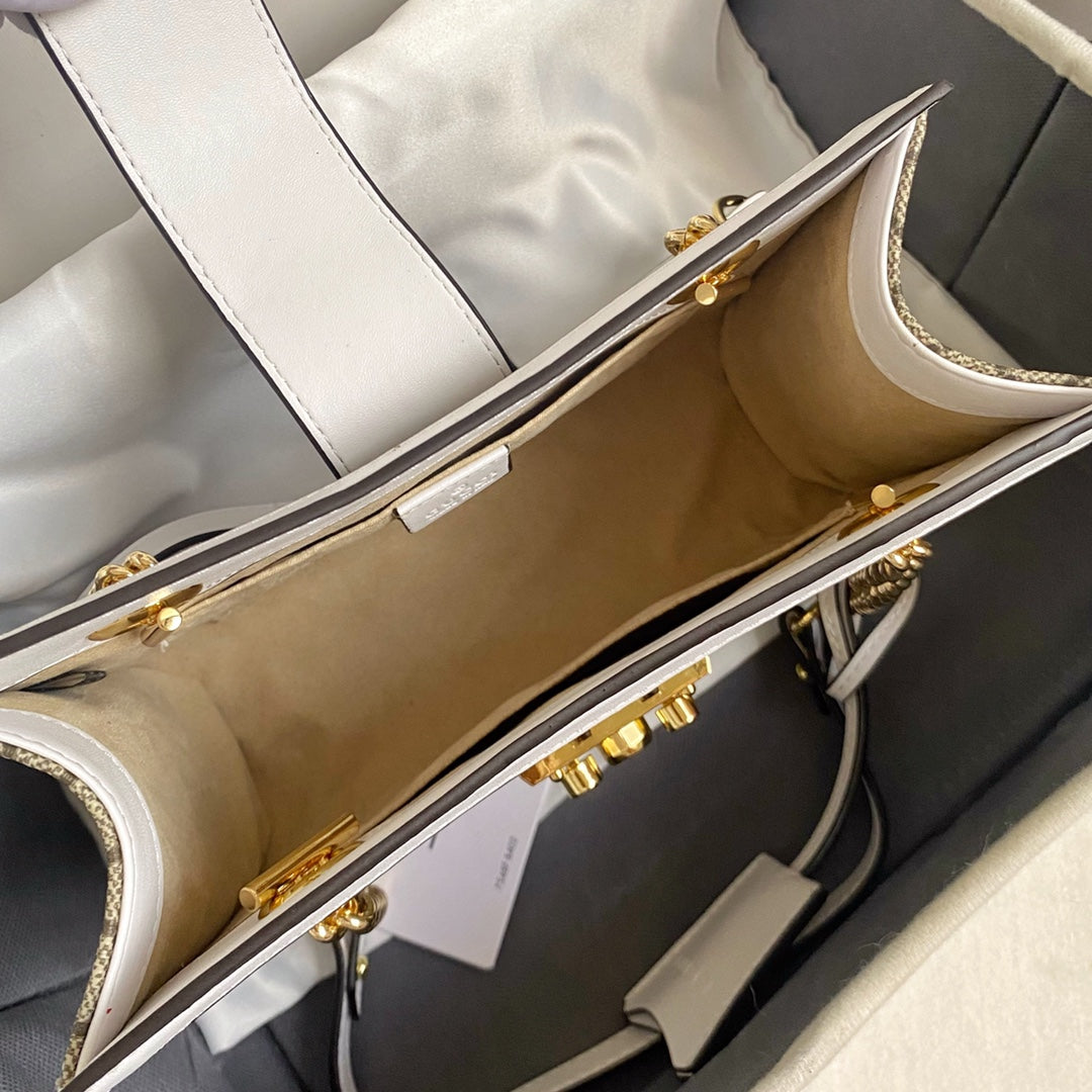 Gucci "GG Supreme Padlock Shoulder Bag White Leather"