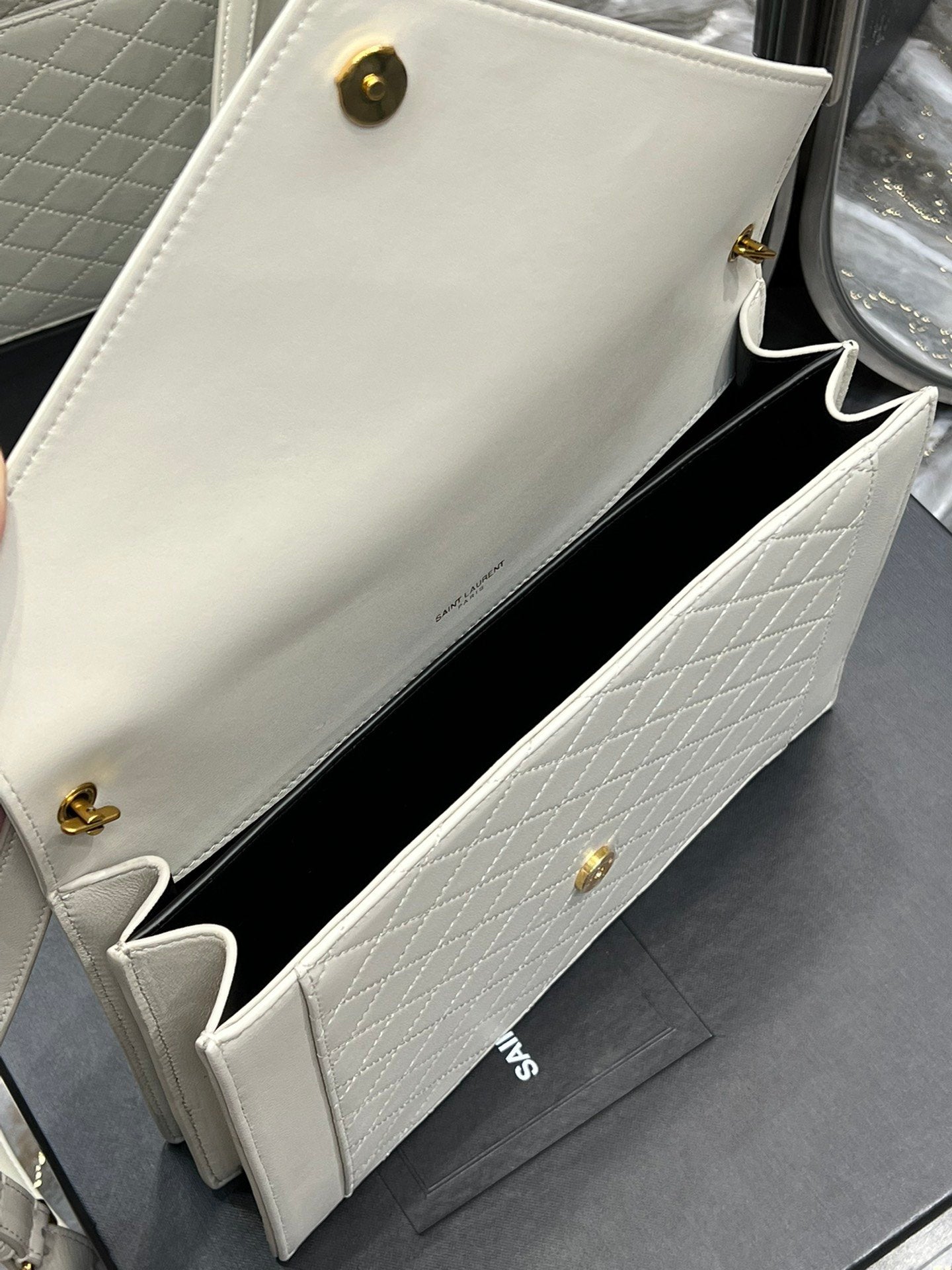 YSL "Mini Quilted Lambskin Monogram Gaby Crossbody Bag"