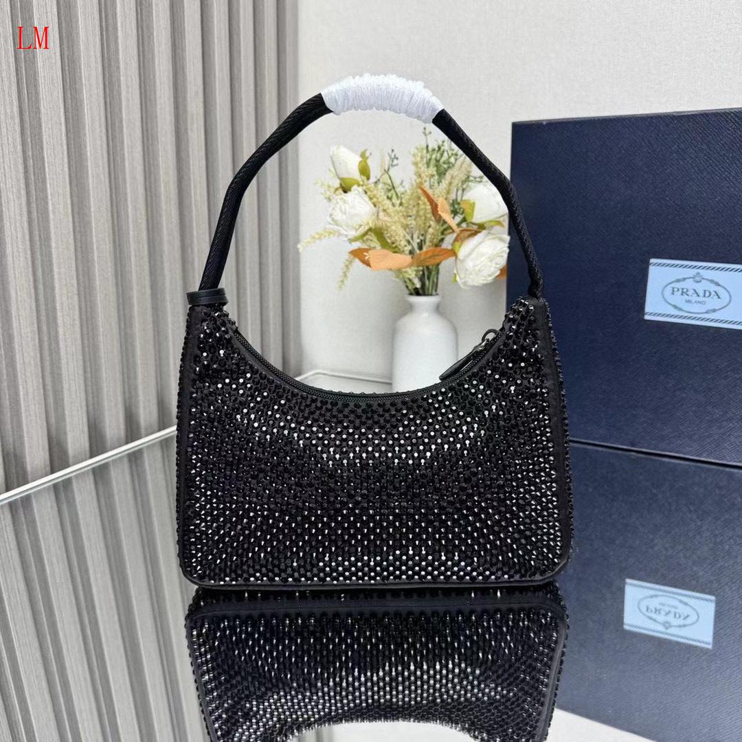 Prada "Black Crystal Re-Edition Satin mini-bag with Crystals"