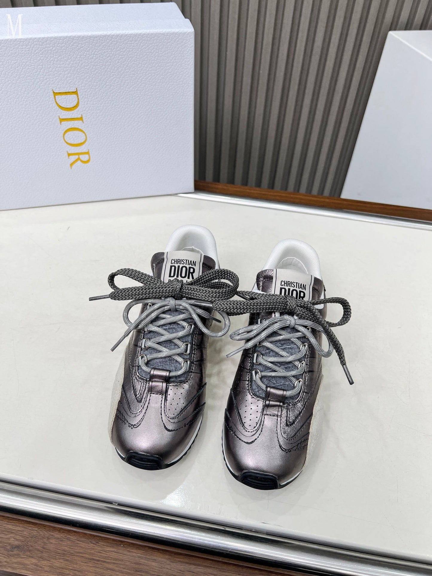 Dior D-Sketch "Silver-Tone Crinkled Lambskin and Laminated Calfskin"