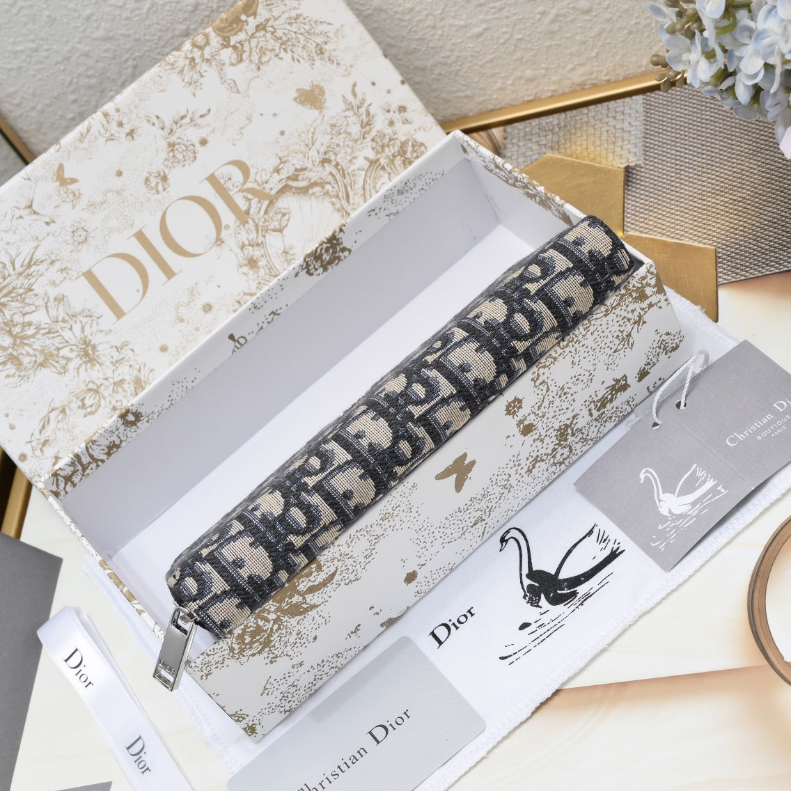 Dior "Blue Dior Oblique Jacquard Long Zipped Wallet"