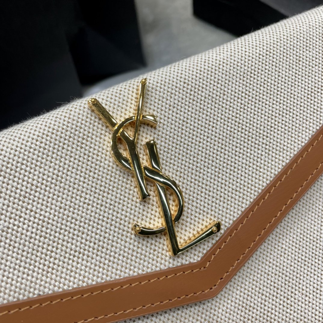 YSL "Medium Uptown Monogram Leather Beige"