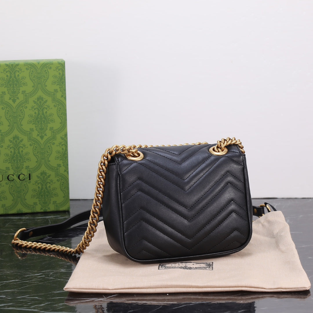 GUCCI "Calfskin Matelasse Mini GG Marmont Square Shoulder Bag Black"