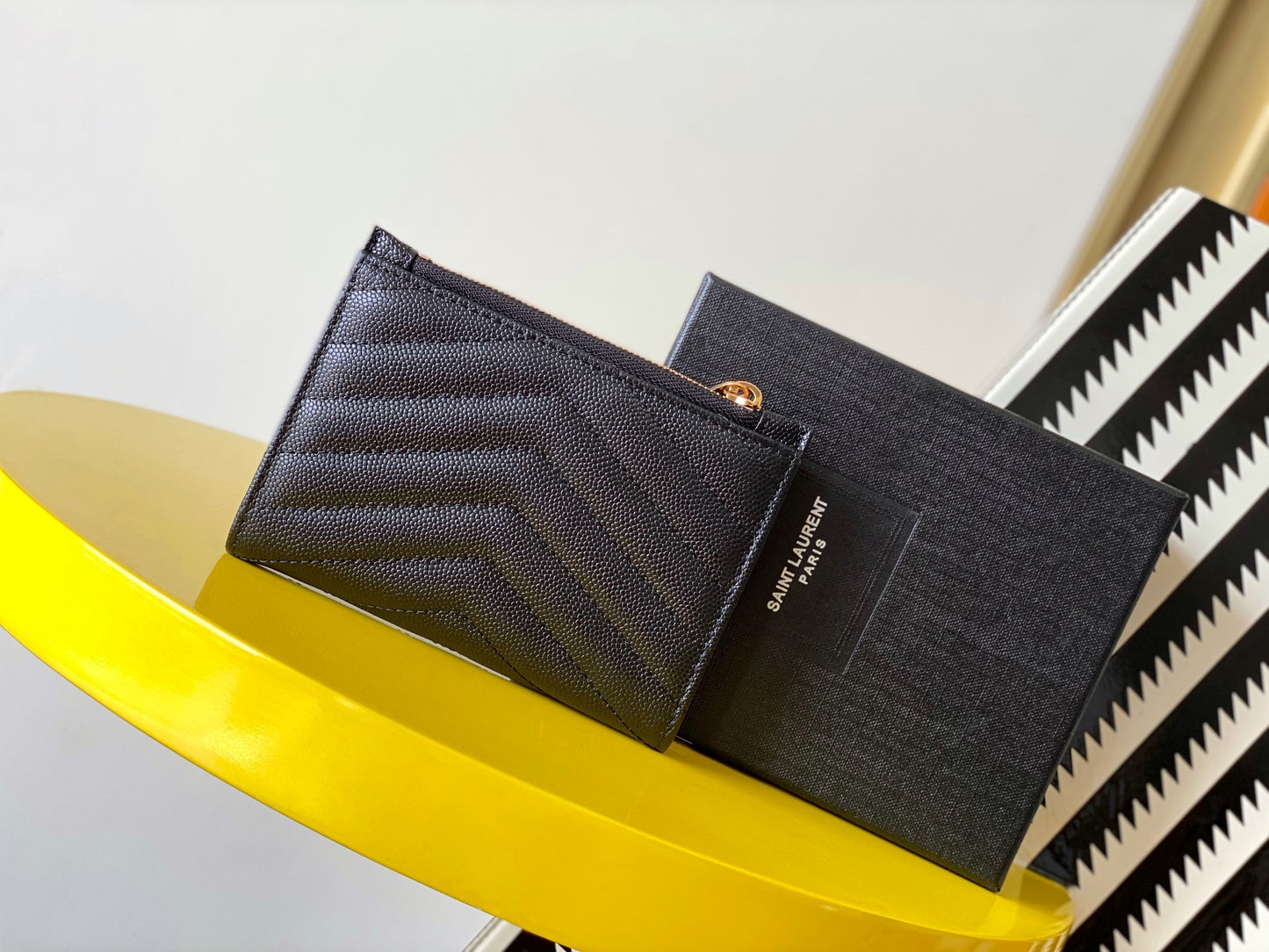 YSL "Monogram Wallet in Black Grained Leather"