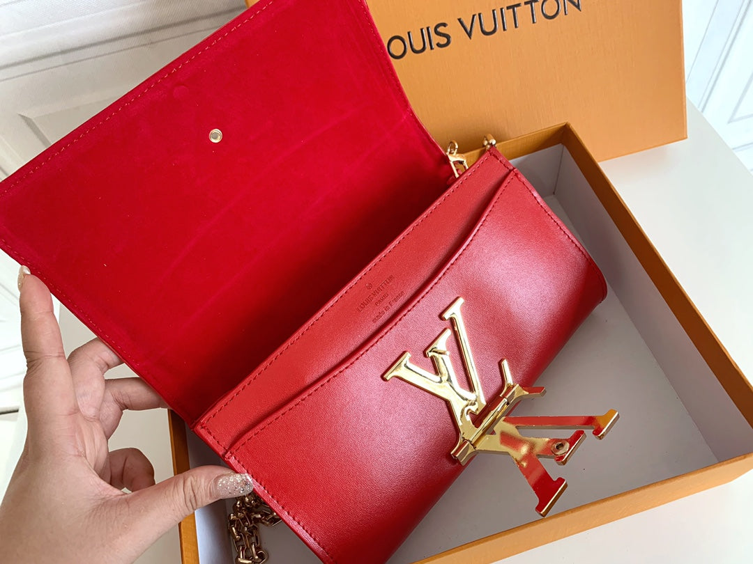 Louis Vuitton "Rouge Calfskin Leather Chain Louise MM Bag"