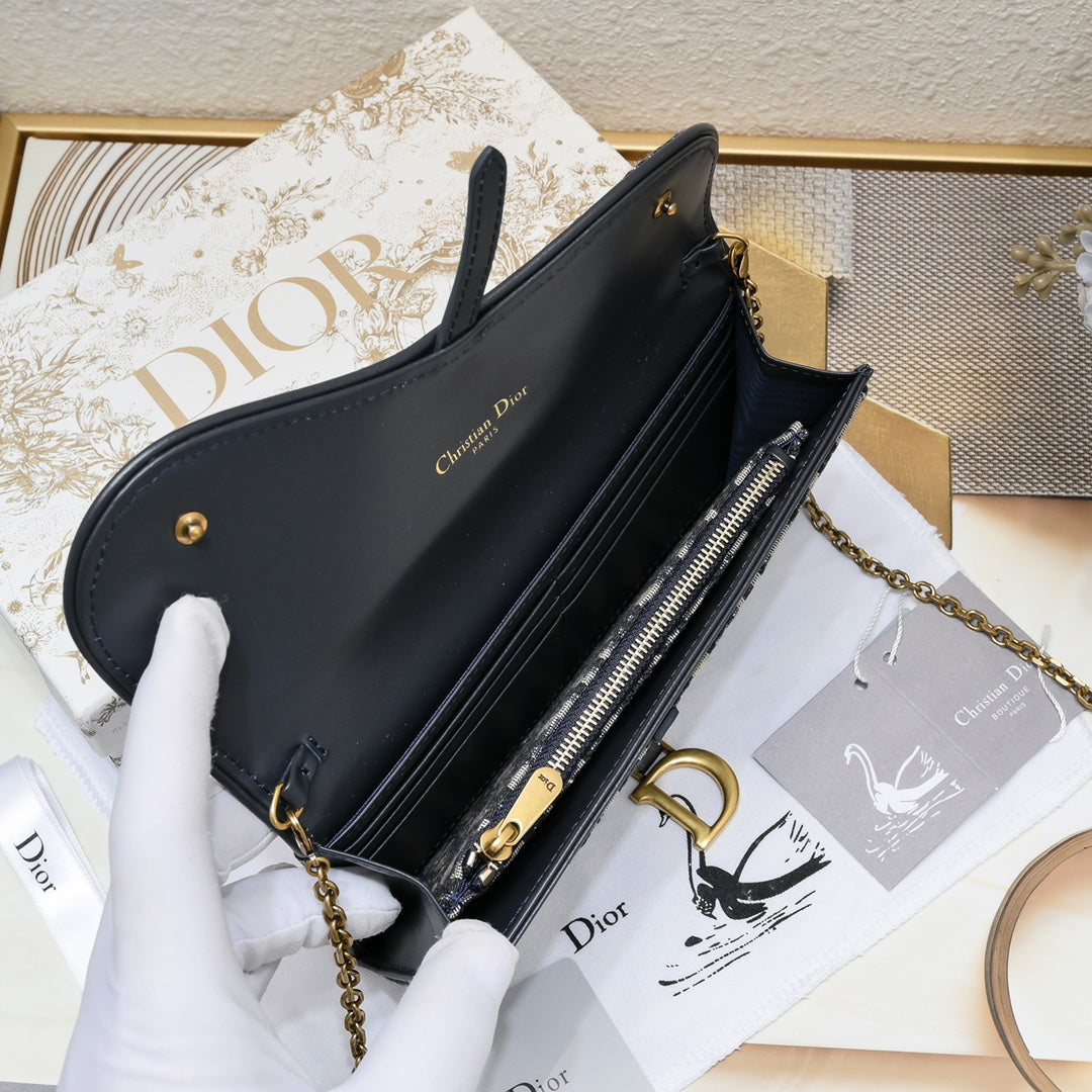 Dior "Trotter Oblique Saddle Chain Wallet Blue Leather"