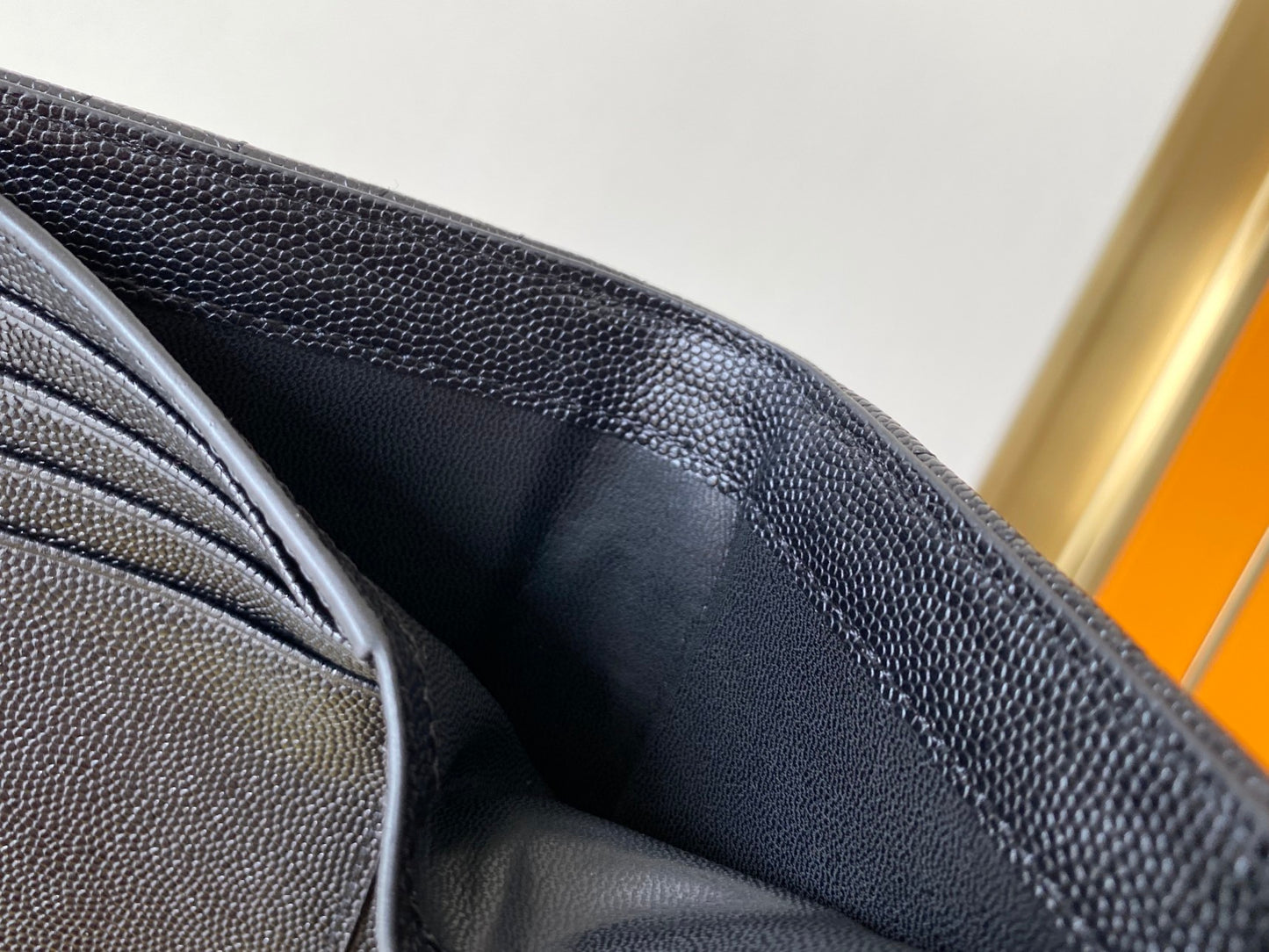 YSL "Monogram Wallet in Full Black Grained Leather"