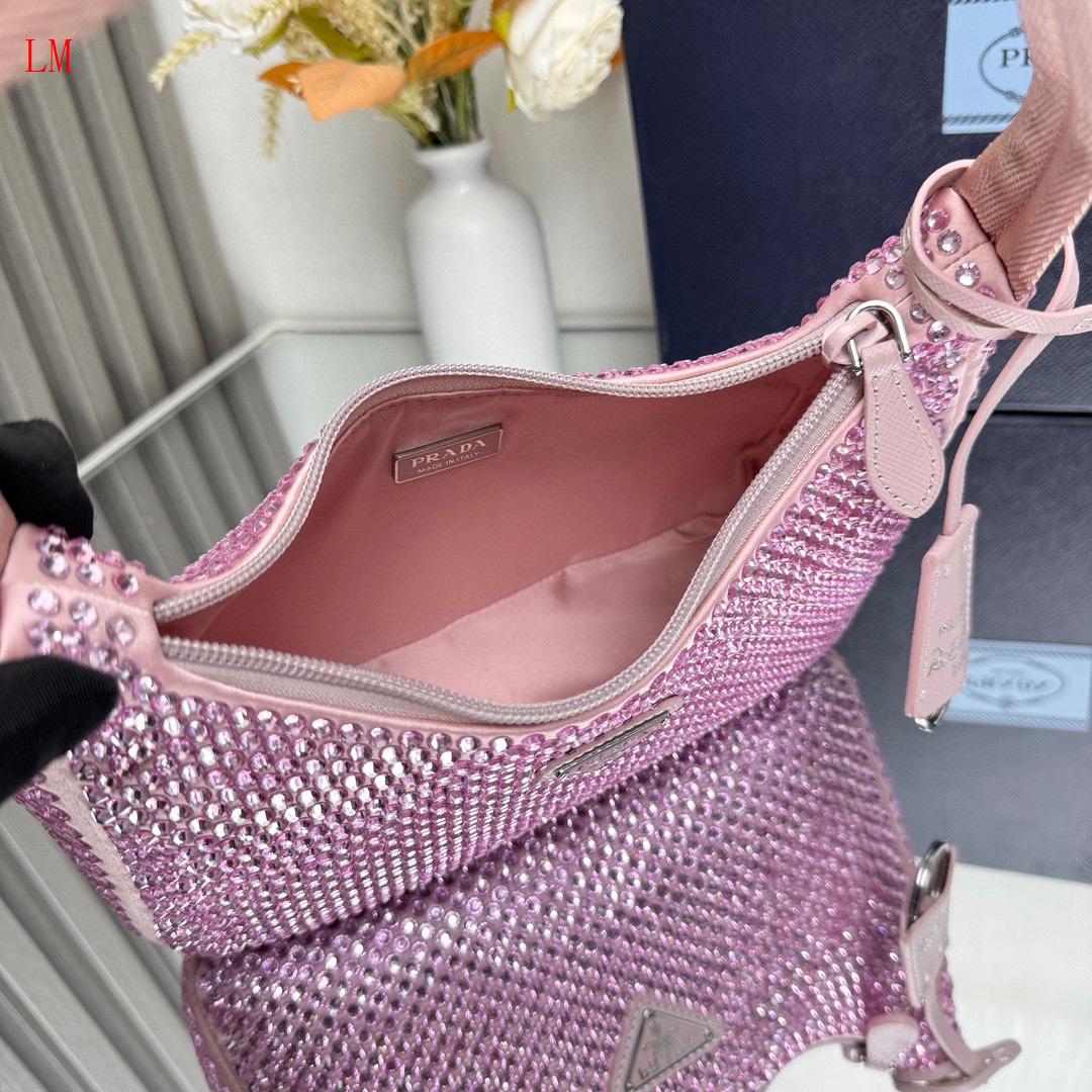 Prada "Pink Crystal Re-Edition Satin mini-bag with Crystals"