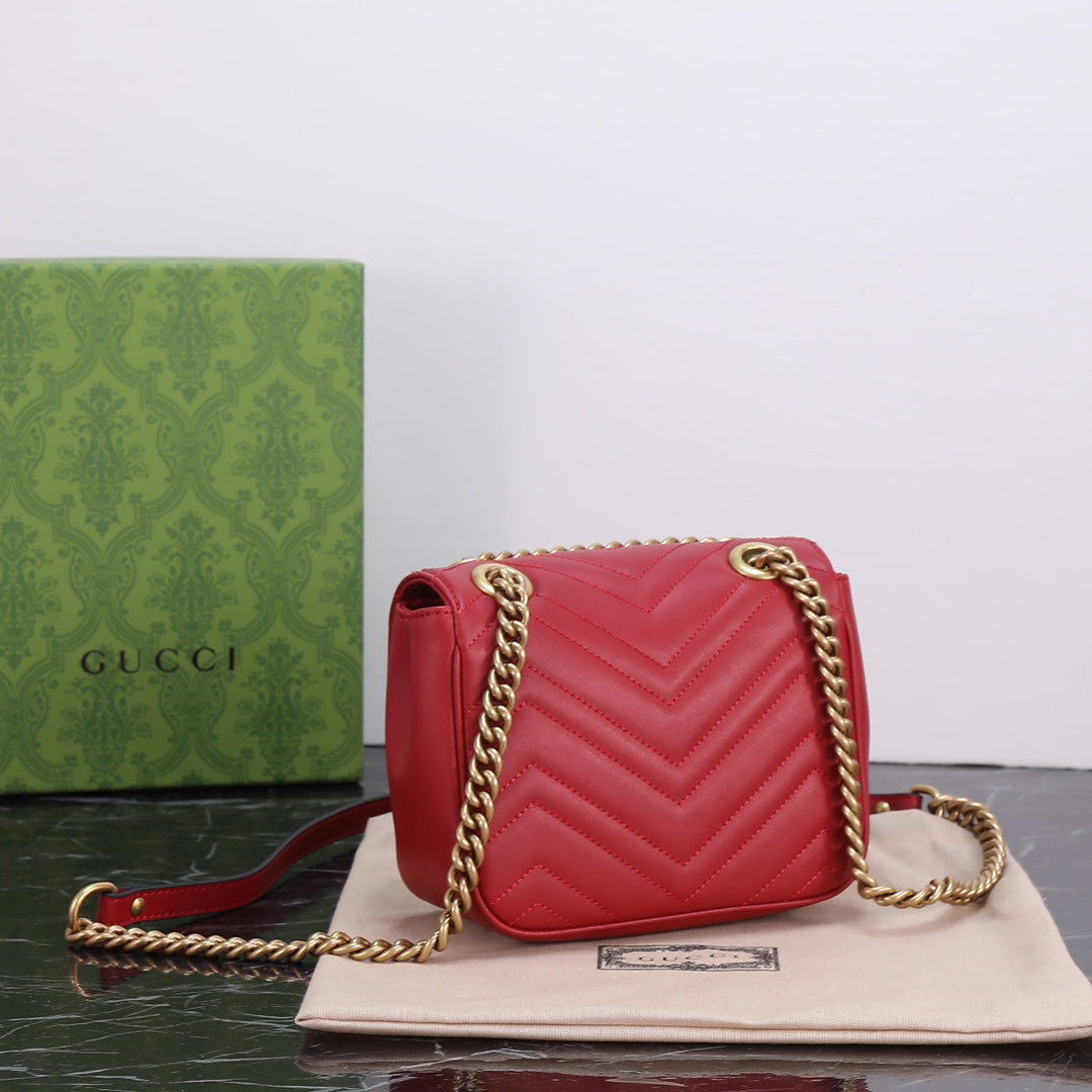 GUCCI "Calfskin Matelasse Mini GG Marmont Square Shoulder Bag Red"