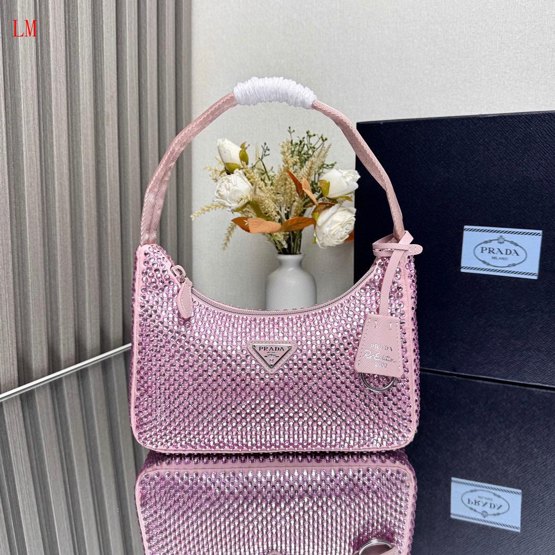 Prada "Pink Crystal Re-Edition Satin mini-bag with Crystals"