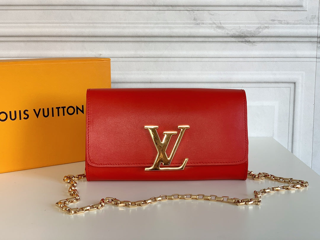 Louis Vuitton "Rouge Calfskin Leather Chain Louise MM Bag"