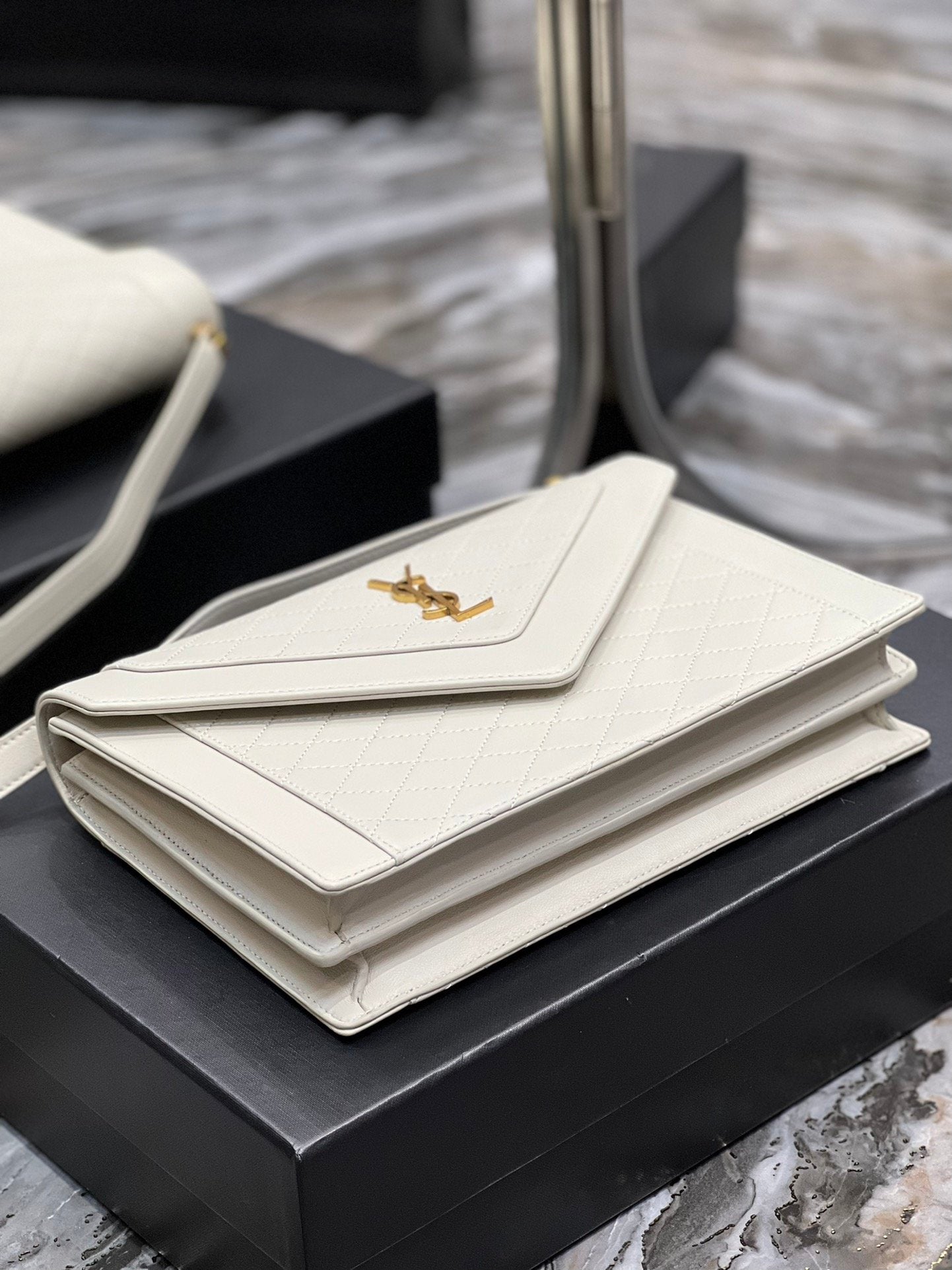 YSL "Mini Quilted Lambskin Monogram Gaby Crossbody Bag"