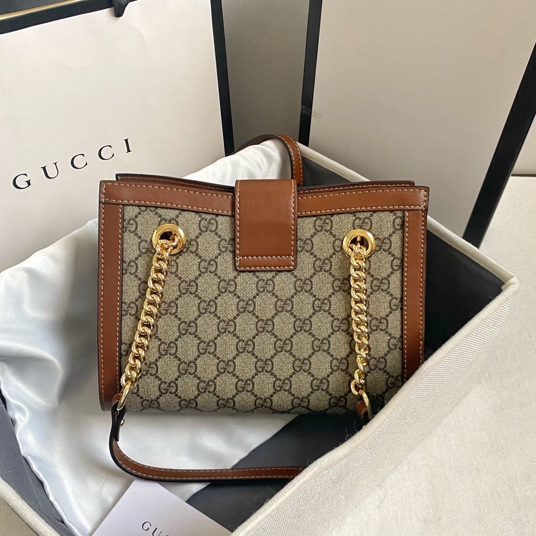 Gucci "GG Supreme Padlock Shoulder Bag Brown Leather"