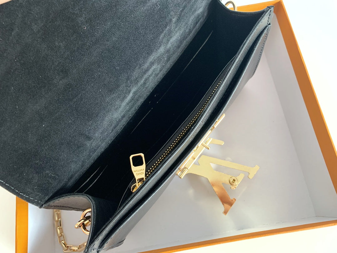 Louis Vuitton "Black Calfskin Leather Chain Louise GM Bag"