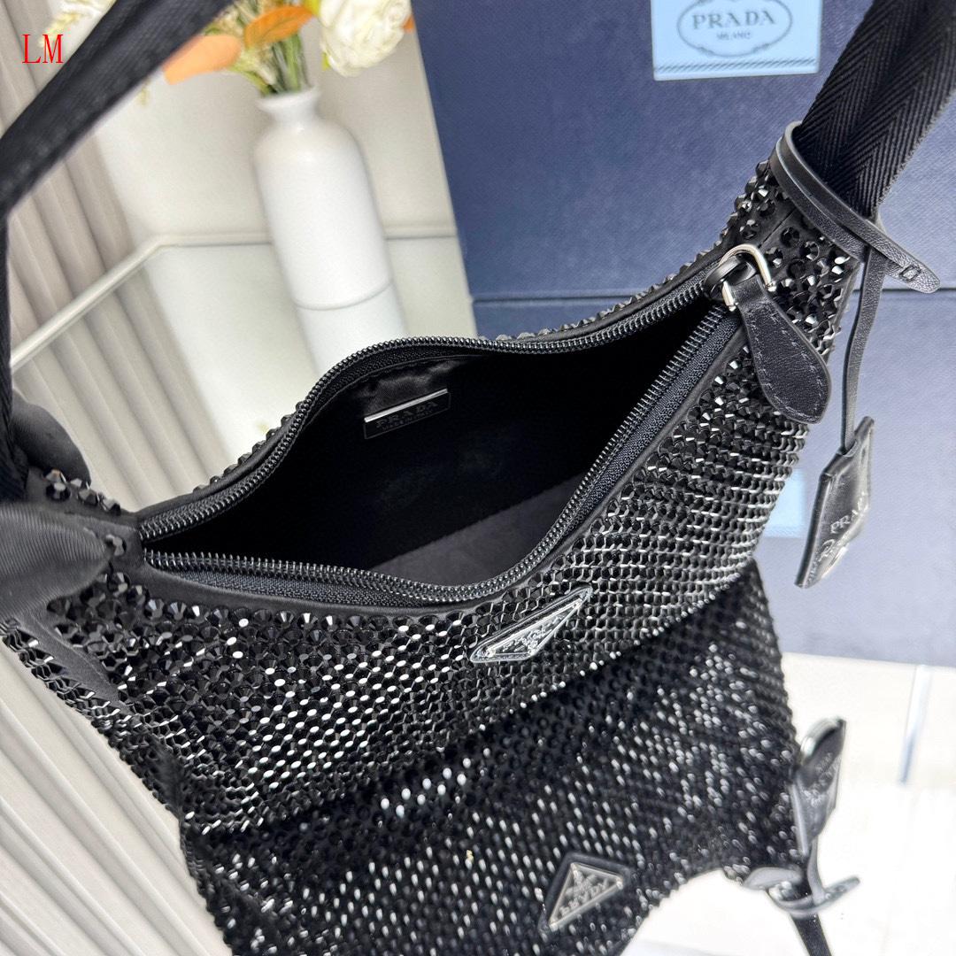 Prada "Black Crystal Re-Edition Satin mini-bag with Crystals"