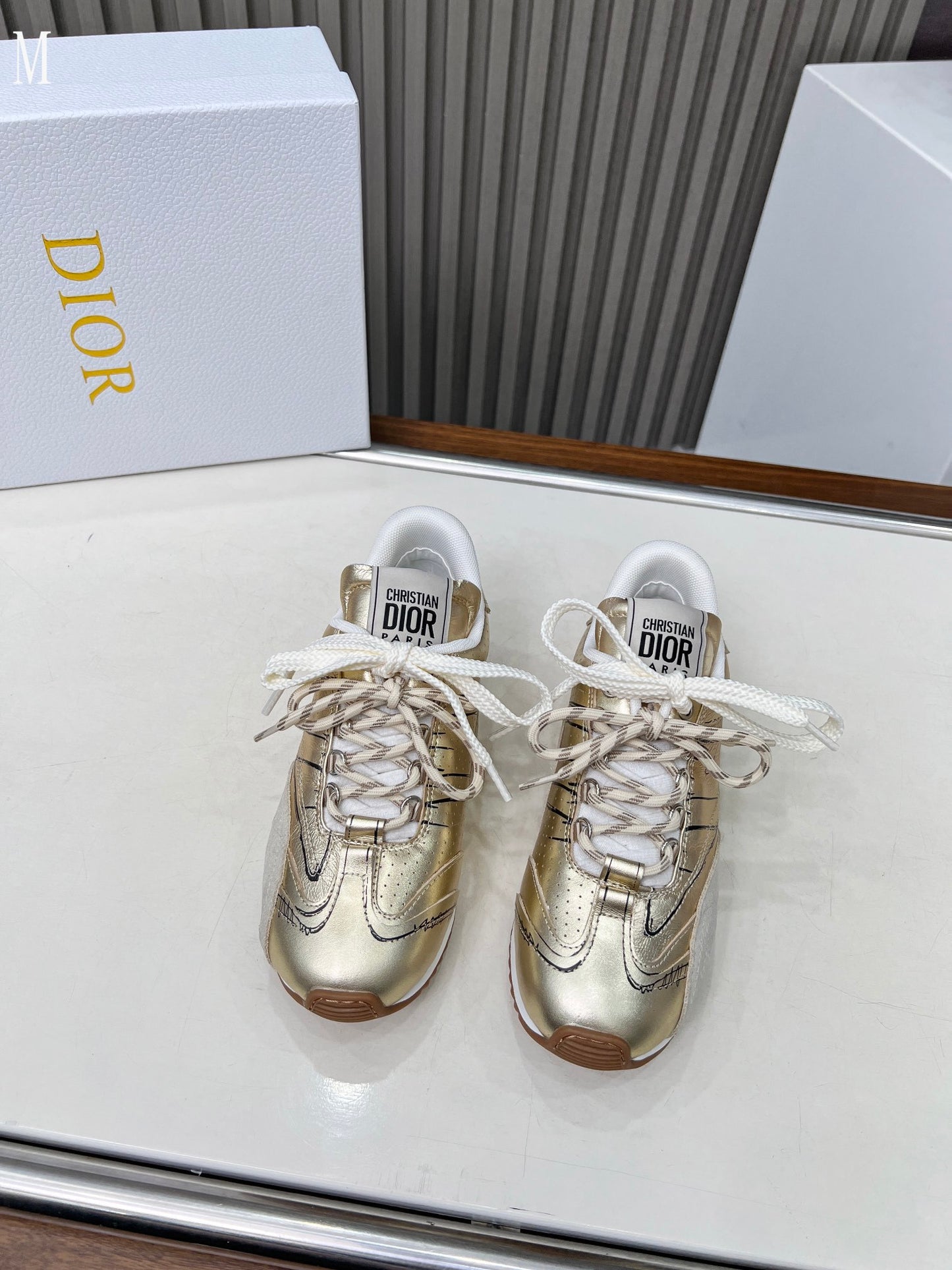 Dior D-Sketch "Gold-Tone Crinkled Lambskin and Laminated Calfskin"