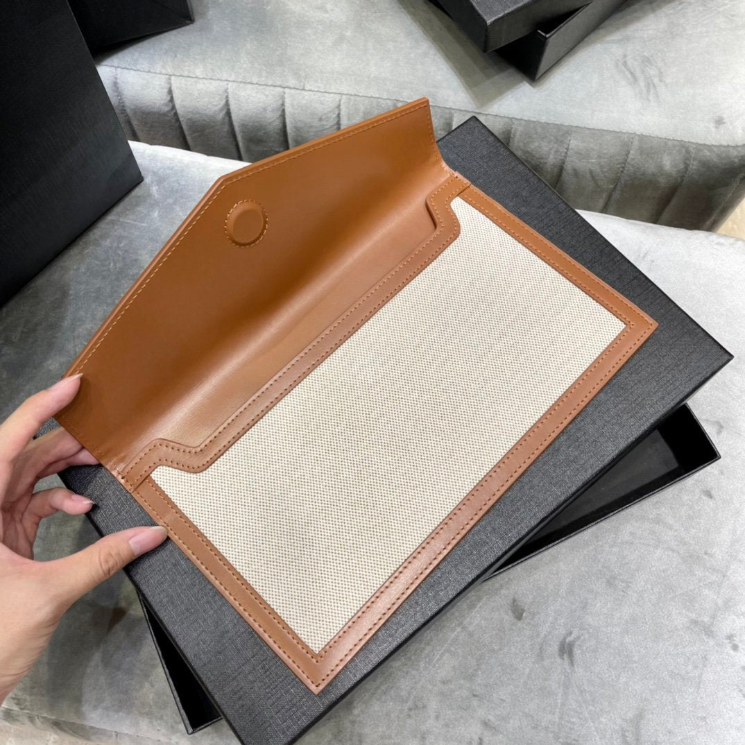 YSL "Medium Uptown Monogram Leather Beige"