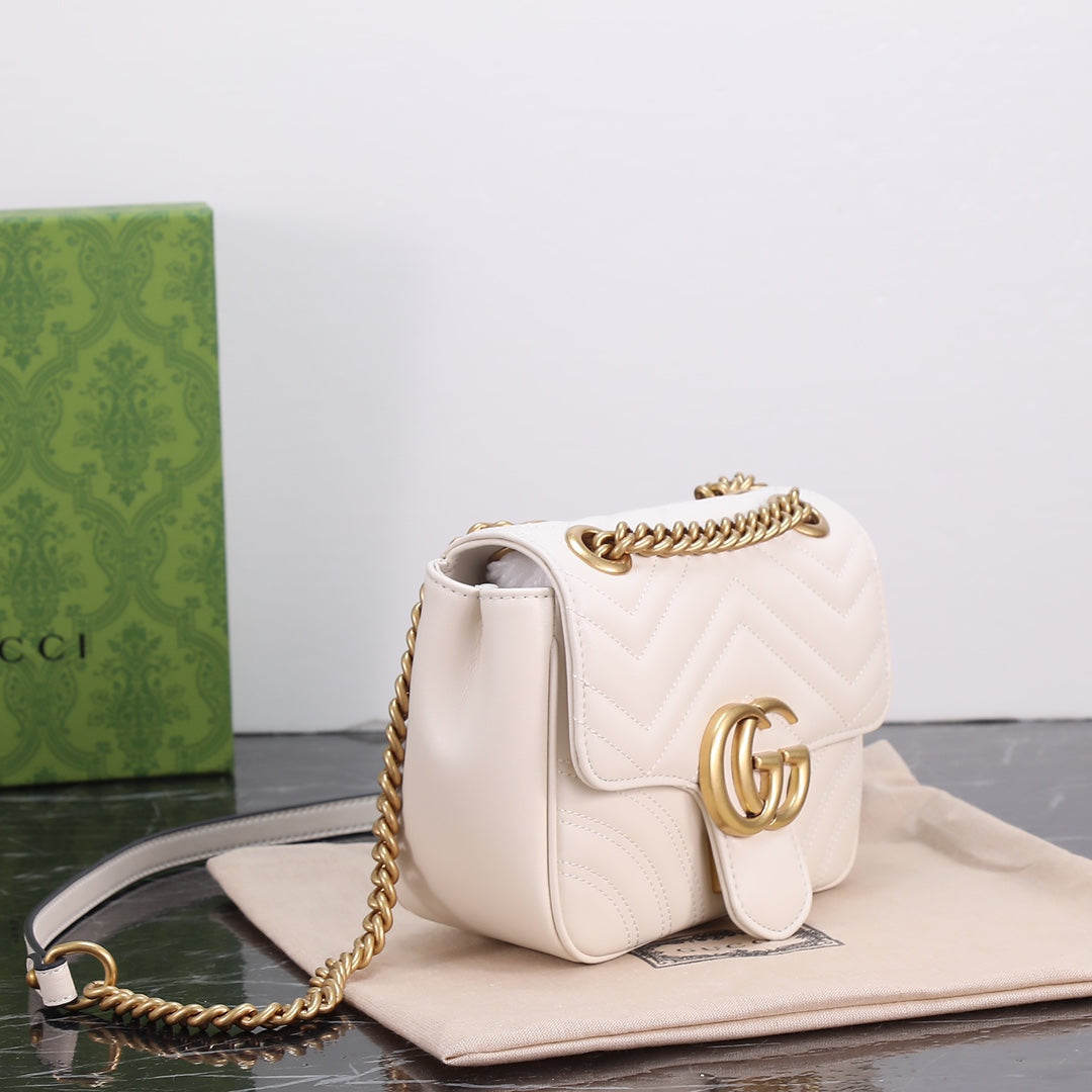 GUCCI "Calfskin Matelasse Mini GG Marmont Square Shoulder Bag White"