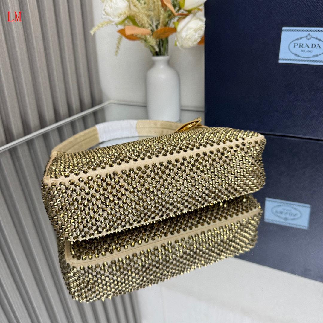 Prada "Gold Crystal Re-Edition Satin mini-bag with Crystals"