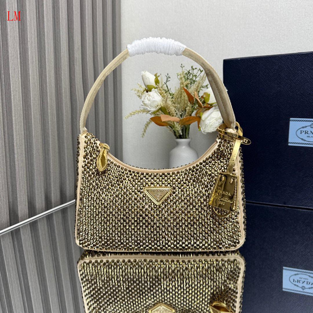 Prada "Gold Crystal Re-Edition Satin mini-bag with Crystals"