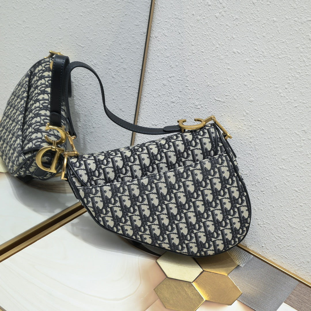 Dior "Blue Oblique Jacquard Saddle Bag"