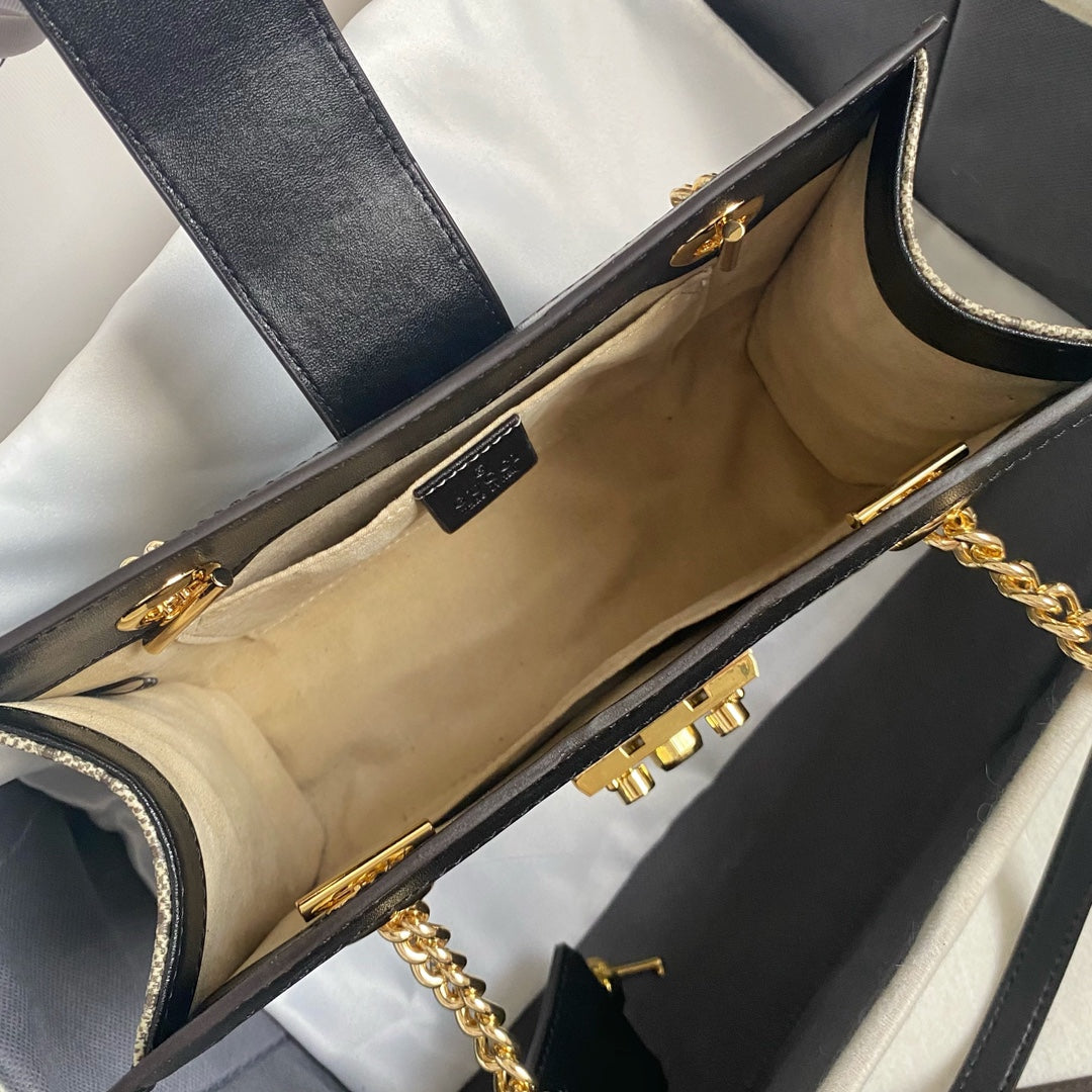 Gucci "GG Supreme Padlock Shoulder Bag Black Leather"