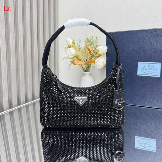 Prada "Black Crystal Re-Edition Satin mini-bag with Crystals"