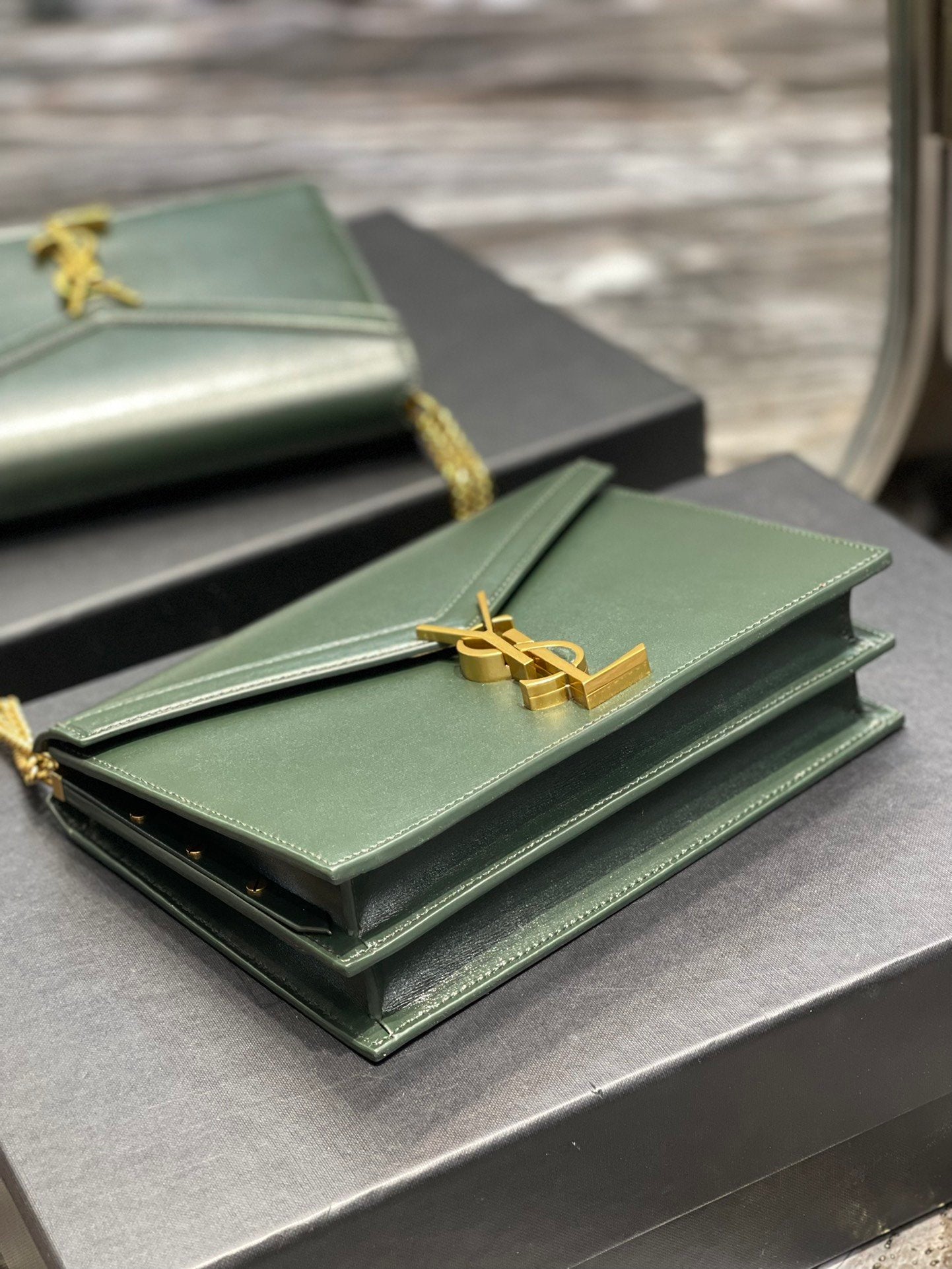 YSL "Cassandra Green Monogram Crossbody"