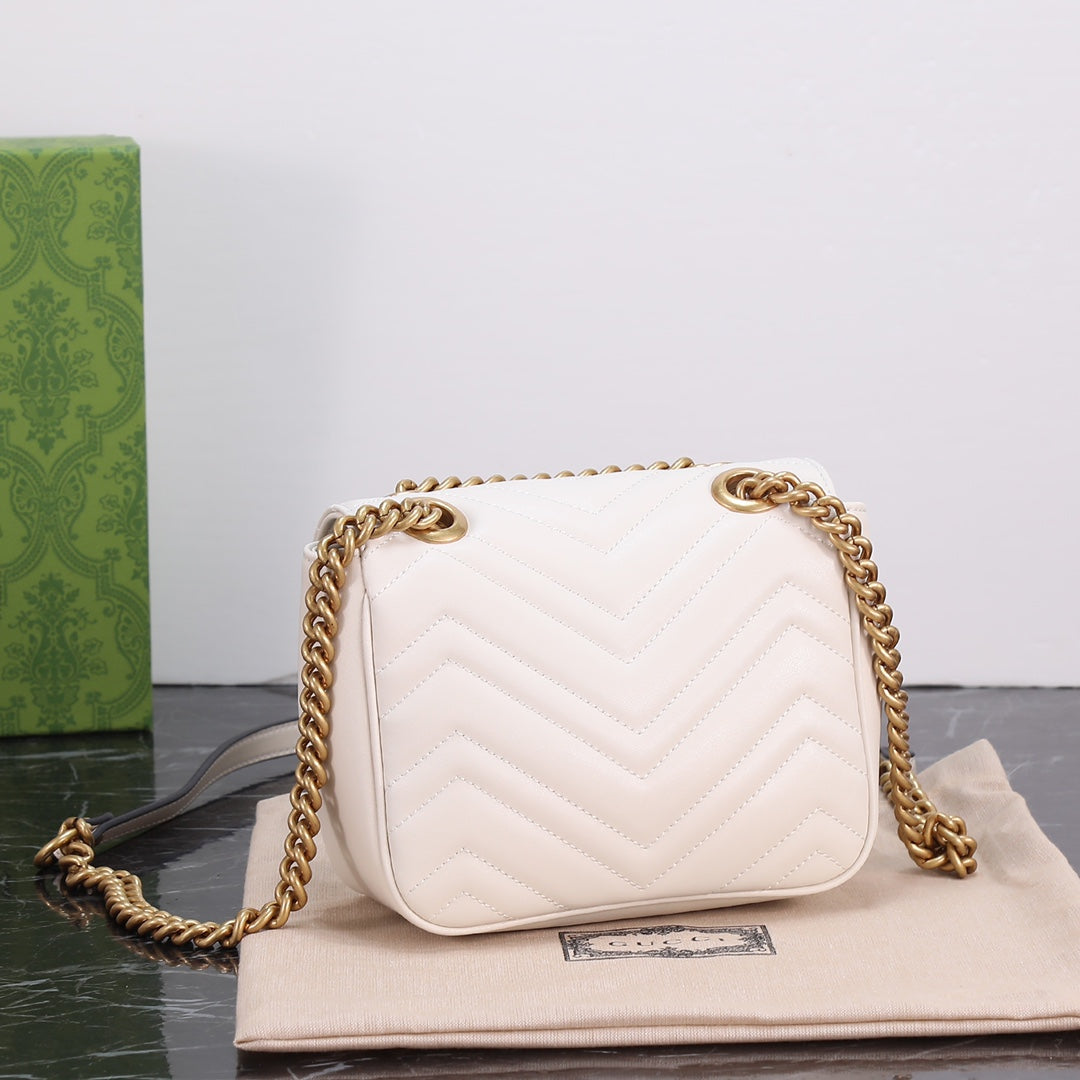 GUCCI "Calfskin Matelasse Mini GG Marmont Square Shoulder Bag White"