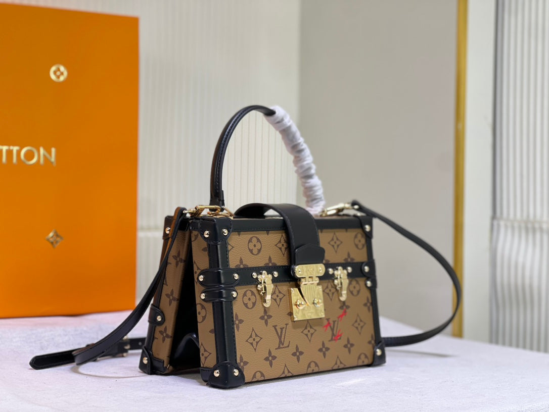 Louis Vuitton "Clutch Trunk Monogram Reverse Brown/Black in Coated Canvas"