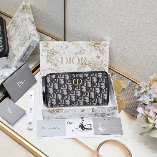 Dior "Montaigne Voyageur Long Wallet Blue Oblique Jacquard"