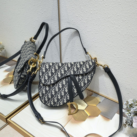 Dior "Blue Oblique Jacquard Saddle Bag"