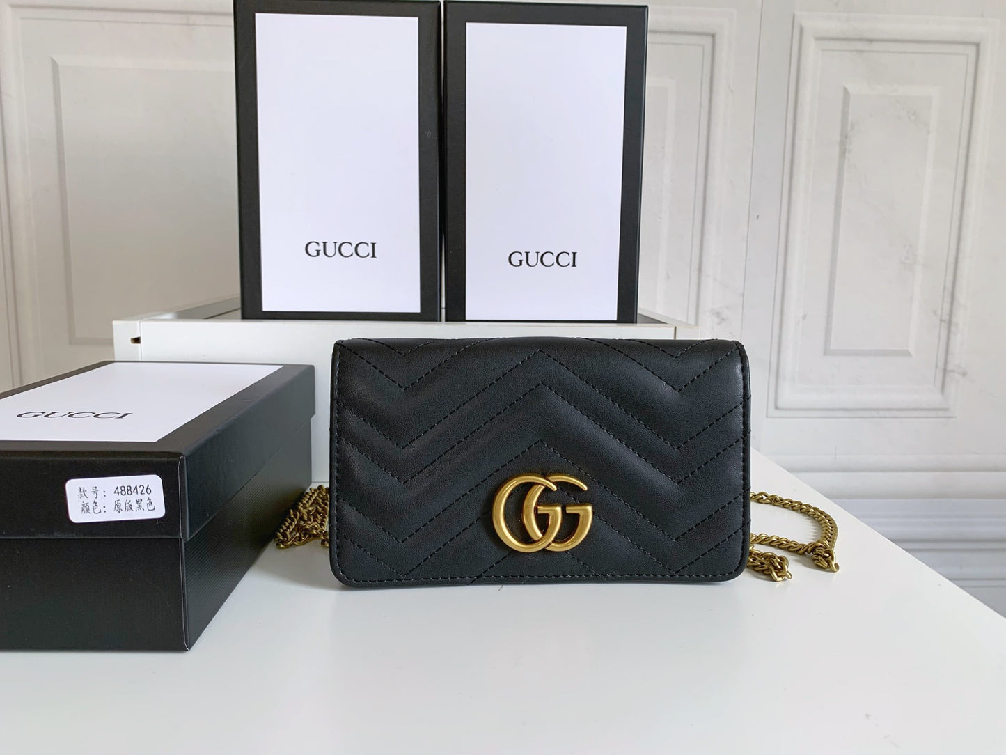 Gucci "Calfskin Matelasse GG Marmont Mini Bag Black"