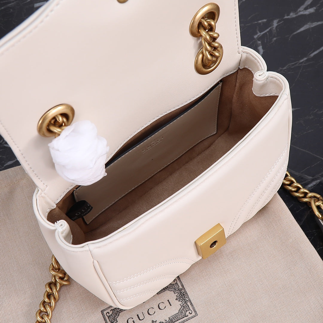 GUCCI "Calfskin Matelasse Mini GG Marmont Square Shoulder Bag White"