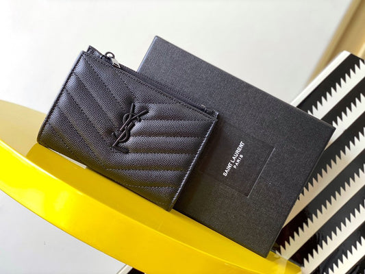 YSL "Monogram Wallet in Full Black Grained Leather"