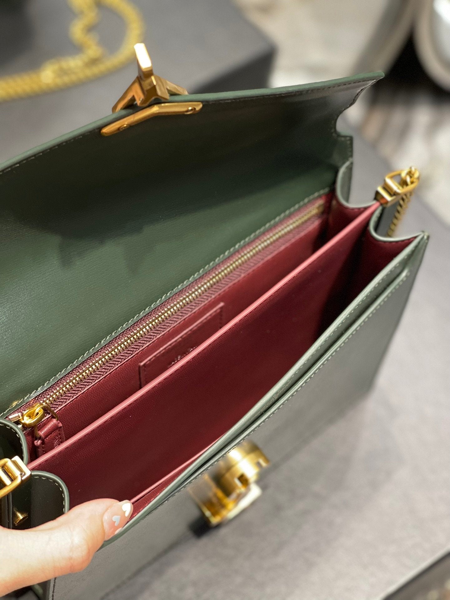 YSL "Cassandra Green Monogram Crossbody"