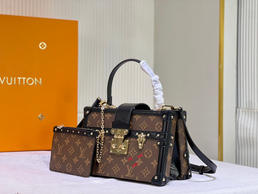 Louis Vuitton "Clutch Trunk Monogram Reverse Black in Coated Canvas"