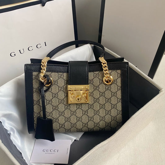 Gucci "GG Supreme Padlock Shoulder Bag Black Leather"